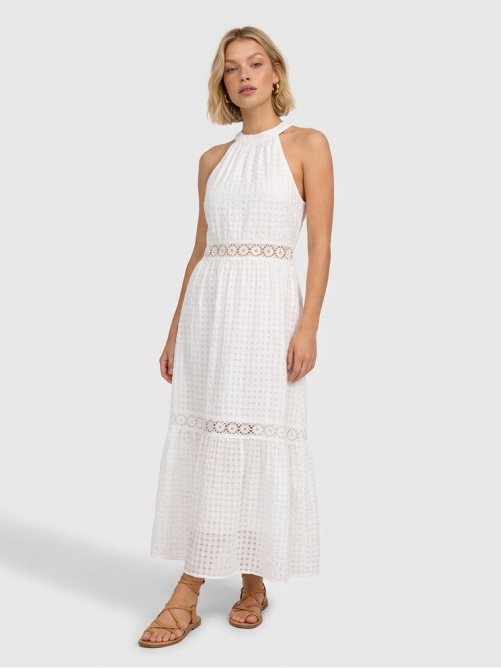 SHEIN White Halter Eyelet Maxi Dress